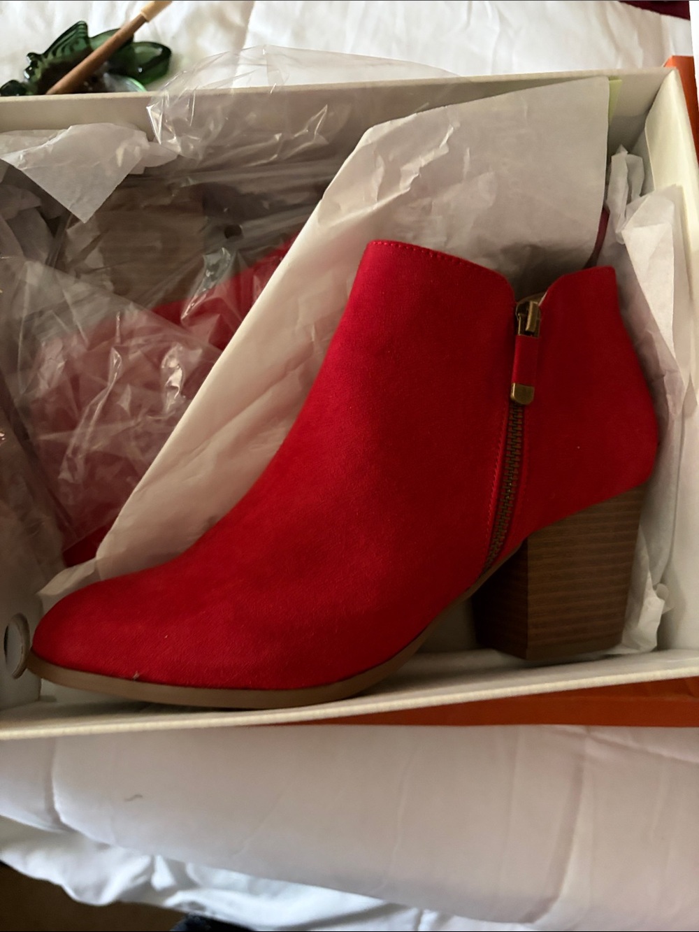 Style & Co. Red Suede Ankle Booties with Stacked Heel